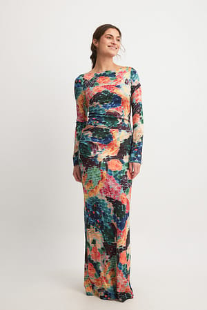 Multicolor Water Lily Print Viscose Dress