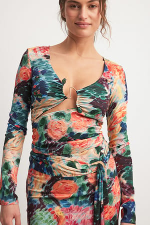 Multicolor Water Lily Print Viscose Top