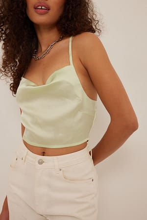 Green Waterfall Front Satin Singlet