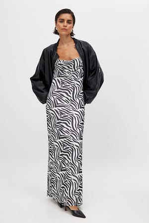 Zebra Waterfall Mesh Maxi Dress