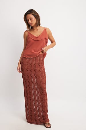 Rust Wavy Crochet Knitted Skirt