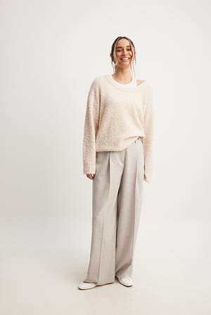 Sand Wide High Waist Suit Pants