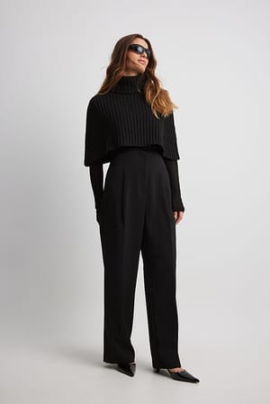 Black Wide High Waist Suit Pants Without Waist Band