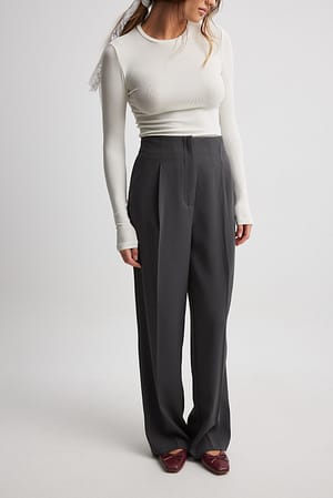 Grey Wide High Waist Suit Pants Without Waist Band