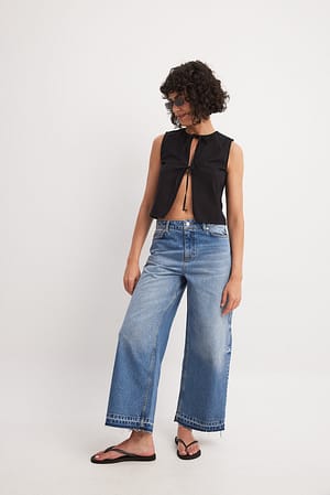 Blue Wide Leg Cropped Jeans