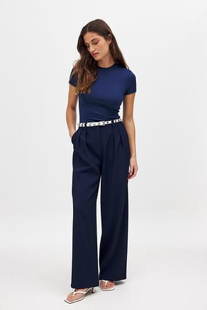 Navy Wide High Waist Suit Pants