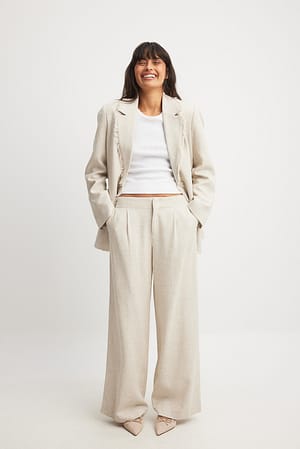 Beige Wide Low Waist Pants