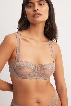 Grey Wide Strap Lace Balconette Bra