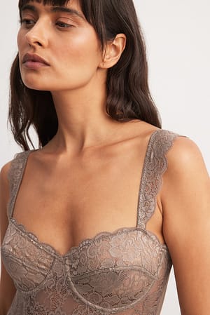 Grey Wide Strap Lace Cup Corset