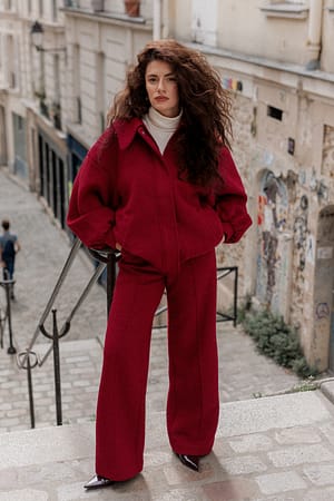 Dark Red Wool Blend Mid Waist Trousers