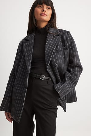 Pinstripe Wool Blend Oversized Blazer Jacket