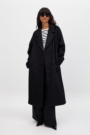 Black Wool Blend Oversized Coat