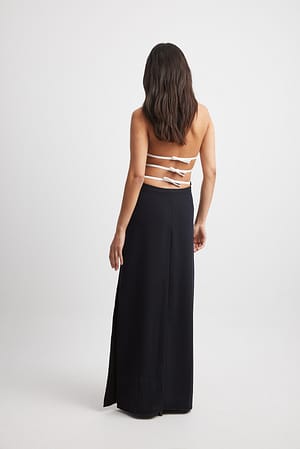 Black Woven Deep Back Maxi Dress