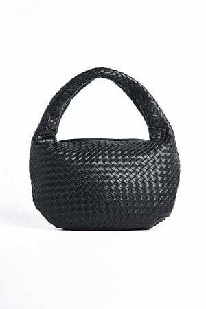 Black Woven Rounded Shoulder Bag