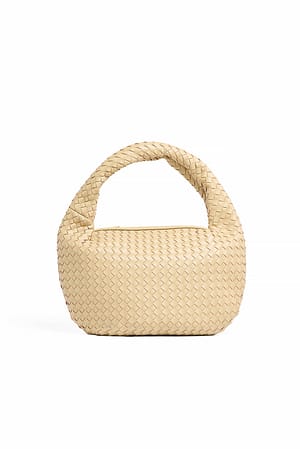 Light Beige Woven Rounded Shoulder Bag