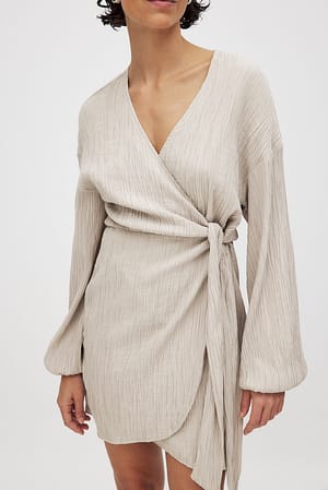 Cream Wrap Dress in Crinkle Structure