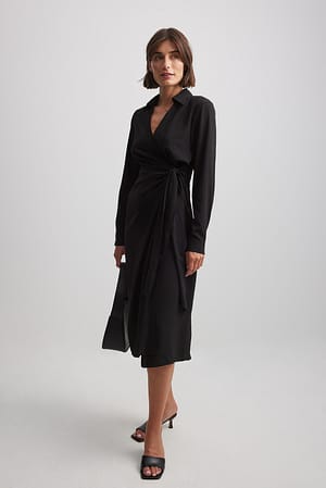 Black Wrap Midi Dress