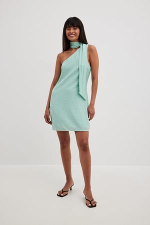 Blue Wrap Neck Mini Dress