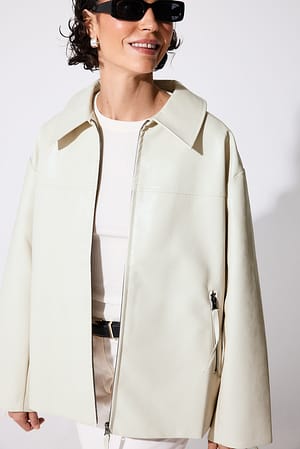 Offwhite Zip Detail Pu Jacket